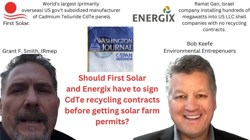 Should First Solar and Israel's Energix have to sign recycling contracts before installing CdTe panels?
